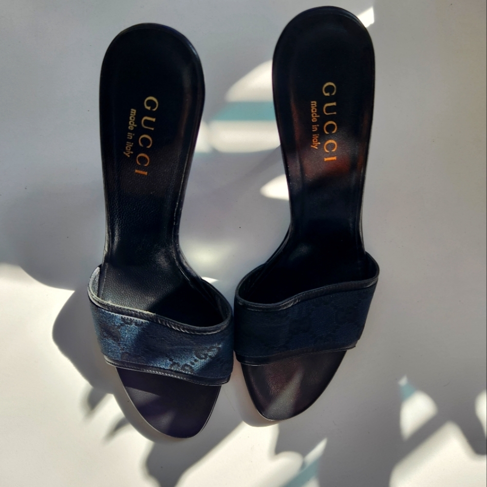 Gucci black monogram sandals